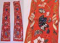 Antique Chinese Red Silk Butterfly Embroidered Wedding Robe Sleeve Band Cuff Pair