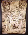 Vintage Made France Jacquard Loom Japanese Geisha Women Tea Garden Tapestry Wall Hanging
