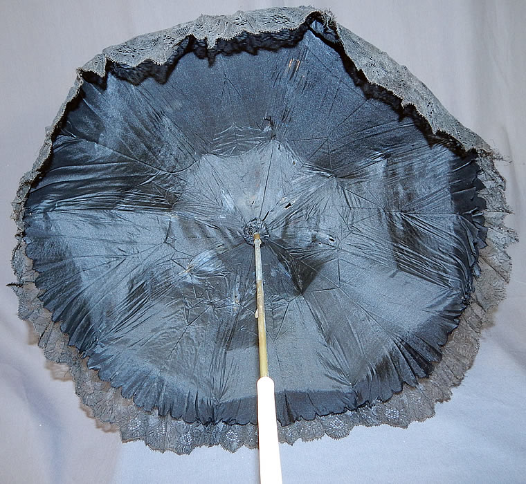 Victorian Antique Black Chantilly Lace Carved Pierced Finial Handle Parasol
 This is truly a rare and wonderful antique Victoriana parasol! 