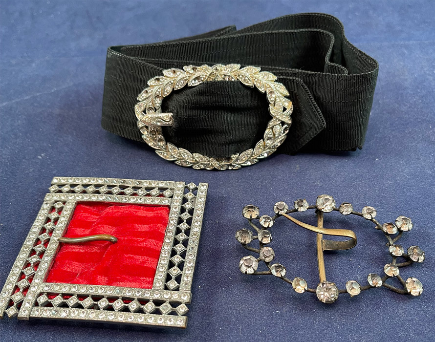 Vintage Antique Art Deco Rhinestone Silver Belt Buckle  display picture 1